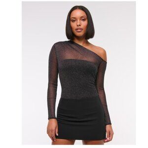 NWT Abercrombie & Fitch Black Shimmer Long-Sleeve Asymmetrical Mesh Bodysuit - M